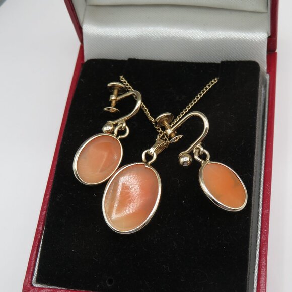 Van Dell Vintage Cameo Necklace Earrings Set 12K Gold Filled - Picture 4 of 12